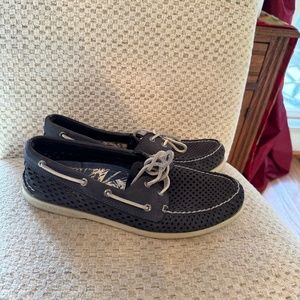 sperry leeward 2 eye perforated blue and white mens 11.5 boat shoe